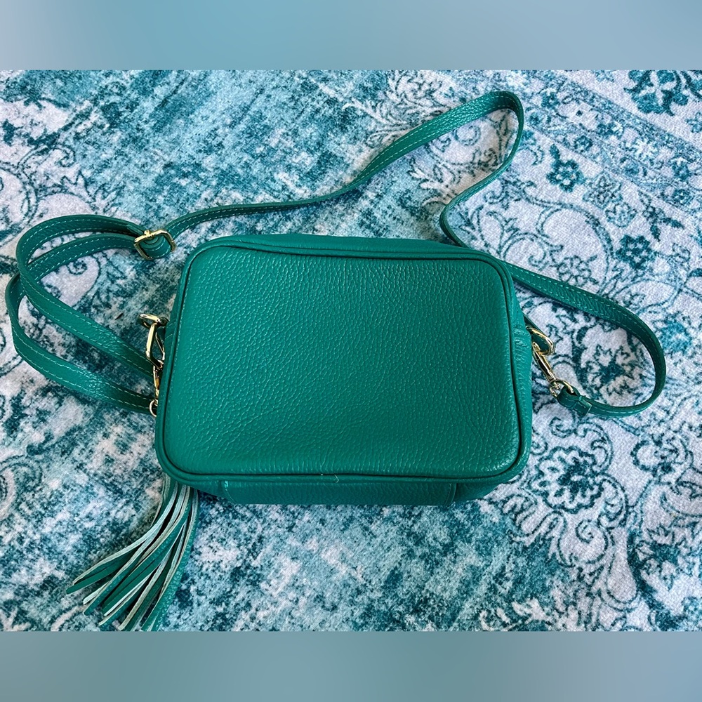 Elie Beaumont Mermaid Green Leather Crossbody Tassel Bag